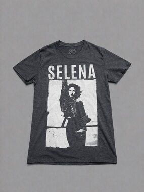 Selena Women’s Graphic T-Shirt Gray Regular Fit Short Sleeve Size S